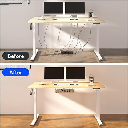 FLEXISPOT EN2 Whole-Piece Bamboo Standing Desk Clamp Power Strip, 55 x 28 Electric Stand Up Height Adjustable Desk with Cable Management (Grey Frame + 55" Bamboo Top, 2 Packages)