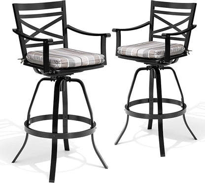 Pellebant 30" Sunbrella Outdoor Bar Stools Set of 8, Aluminum Swivel Patio Bar Height Bar Stools with Back & Footrest, for Deck Lawn Garden(Milano Char)