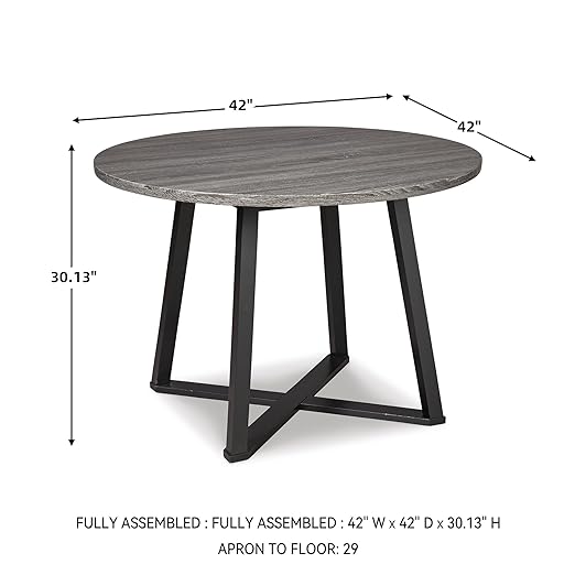 Signature Design by Ashley Centiar Mid Century Round Dining Room Table with Metal Legs, Gray & Black