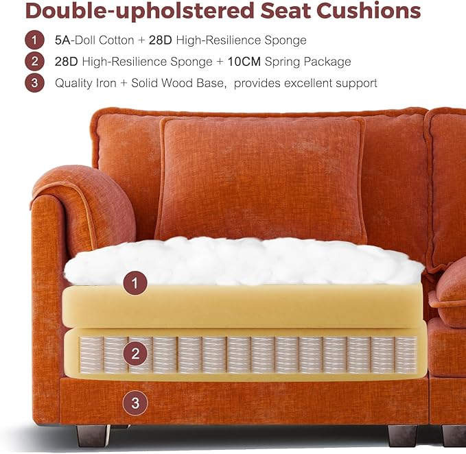 ELUCHANG Oversized 113" Modular Sectional Sofa, Comfy Cloud Couch, L Shaped Deep Seat Sofa Couches for Living Room, 4-Seater Modern Sofa with Movable Ottoman, DIY Combination - Chenille Terracotta