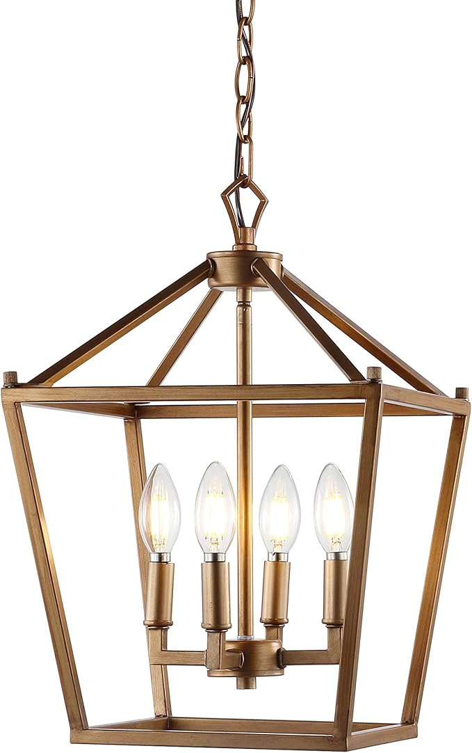 JONATHAN Y JYL7436B Pagoda Lantern Dimmable Adjustable Metal LED Pendant Classic Traditional Farmhouse Dining Room Living Room Kitchen Foyer Bedroom Hallway, 12 in, Antique Gold