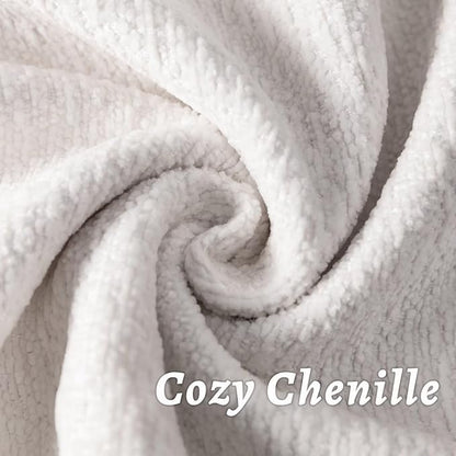Cream White Decorative Throw Pillow Covers 20x20 Inch Set of 2 Cozy Soild Chenille Cushion Cases Soft Textured Square Couch Pillows Cover Boho Accent Farmhouse Pillowcases for Sofa Bed