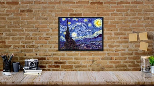 Wieco Art Framed Art Canvas Prints of Starry Night by Vincent Van Gogh Paintings Reproduction Post-Impressionism Artwork Framed Wall Art for Living Room Wall Decor Home Decorations Black