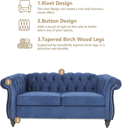 Velvet Sofa Couches Set, 3-Piece Mid Century Modern Upholstered Couch with Cushions, Home Sofa Sectional Furniture Sets, Comfy Tufted Chesterfield Couches for Living Room, Bedroom, Office