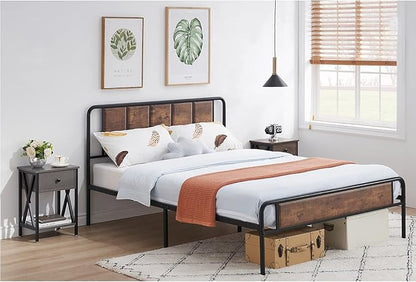 VECELO End Tables, Modern Nightstand with Drawer & Shelf, Night Stand for Bedroom Living Room,Industrial Metal Frame