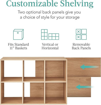 Best Choice Products 6-Cube Storage Organizer, 11in Shelf Opening, Bookcase, Display Shelf, Customizable w/ 3 Removable Back Panels – Light Oak