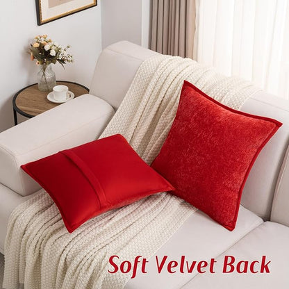 FUTEI Christmas Red Chenille Throw Pillow Covers 20x20 Inch Set of 2,Soft Cozy Bound Edge Design Cushion Case,Home Decor for Couch Bed Living Room