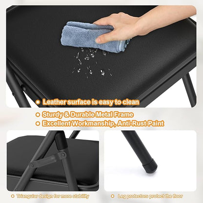6 Pack Black Folding Chairs with Padded Cushion for Outside, Portable Stackable Commercial Metal Foldable Chairs with Steel Frame for Party Home Events Office Wedding, 350lbs Capacity