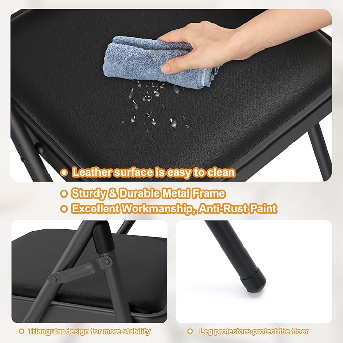 24 Pack Black Folding Chairs with Padded Cushion for Outside, Portable Stackable Commercial Metal Foldable Chairs with Steel Frame for Home Events Office Wedding Party, 350lbs Capacity