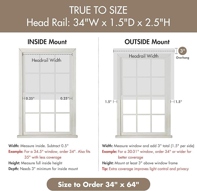 Madison Park Kyler Cordless Roman Shades - Single Panel, Lightweight Linen Blend Fabric, Natural Design, Easy Installation, Light Filtering Window Blind, Bedroom, Living Room Decor 34" W x 64" H Grey