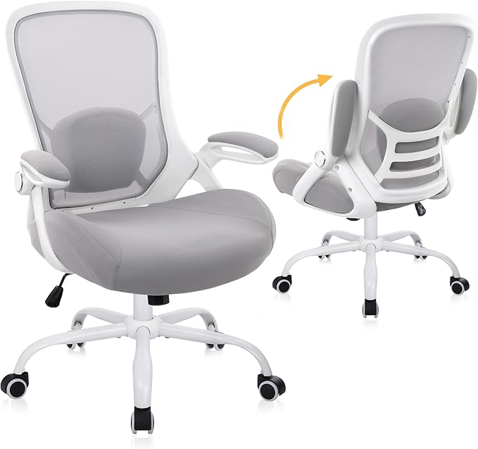 HYLONE 400lbs Heavy Duty Office Chair, 5" Thickened Seat Ergonomic Desk Chair with Adjustable Armrests, Home Office Computer Chairs for Long Hours Mesh Executive Chair(Grey)