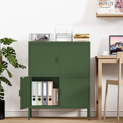 Metal Locker Storage Cabinet with 4 Doors and 3 Shelves，39.96" Tall Steel Office Storage Cabinet for Office,Home,Garage,Gym,School