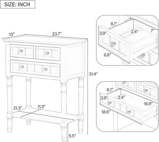 Knocbel Slim Antique Entry Console Table with 3 Drawers & Bottom Open Shelf, Solid Wood Narrow Sofa Couch Table for Entryway Hallway Living Room 23.7" W x 13" D x 31.4" H Navy Blue