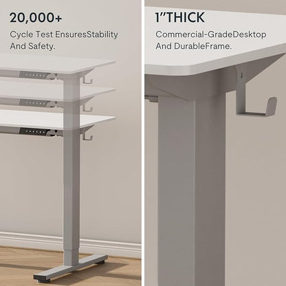 FLEXISPOT EN1 One-Piece Adjustable Stand Up Desk Workstation - Electric Standing Desk with Seamless Desktop (Silver Frame + 60 inches White Top, 2 Packages)