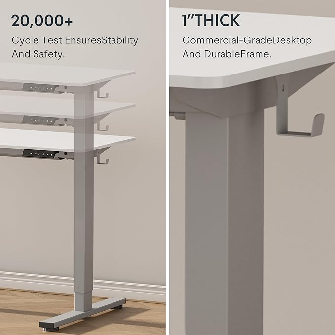 FLEXISPOT EN1 One-Piece Standing Desk 48 x 30 Inches Stand Up Desk for Workstation and Home Office (Silver Frame + 48 inches White Top, 2 Packages)