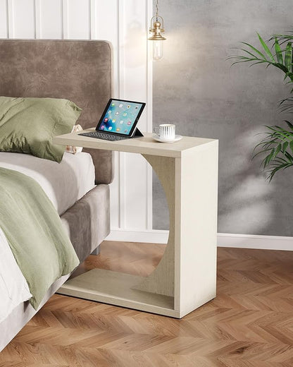 Tribesigns C-Shaped End Table for Couch, Sofa Side Table, C Table for Small Space, Living Room, Bedroom (1, Beige)