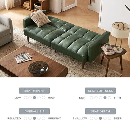 mopio 76.4" Futon Sofa Bed, Couch, Loveseat, Sleeper Sofa, Mid Century Modern Futon Couch, Sofa Cama, Couches for Living Room (Aaron PU, Sage Green)