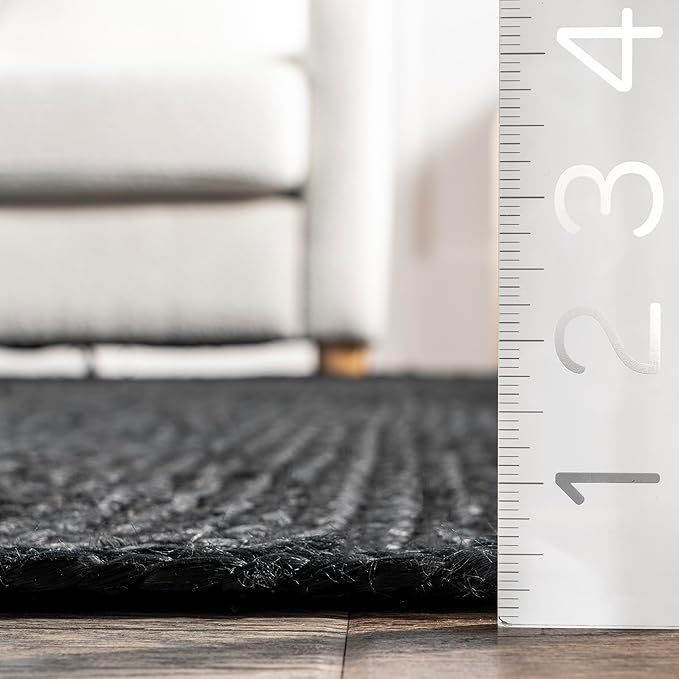 nuLOOM 5x8 Rigo Jute Hand Woven Area Rug, Black, Solid Farmhouse Design, Natural Fiber, For Bedroom, Living Room, Dining Room, Hallway, Office, Kitchen, Entryway