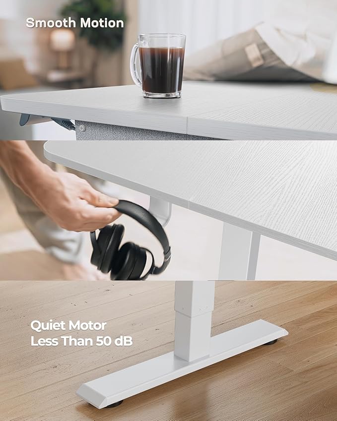 Marsail Standing Office Desk,Adjustable Heights,Stand Up Desk,55x28 Inches Desktop Sit Stand Home Office Gaming Computer Desk with 4 Memory Presets,Headphone Hook,Cable Organizer, White