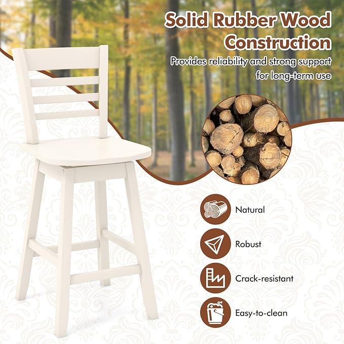 COSTWAY Bar Stools Set of 4, 24.5 Inch Swivel Counter Height Bar Chairs with Hollow Backrest & Contoured Seat, with Footrest for Kitchen Island, Pub, Bistro, Cafe (4, Cream)