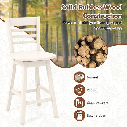 COSTWAY Bar Stools Set of 4, 24.5 Inch Swivel Counter Height Bar Chairs with Hollow Backrest & Contoured Seat, with Footrest for Kitchen Island, Pub, Bistro, Cafe (4, Cream)