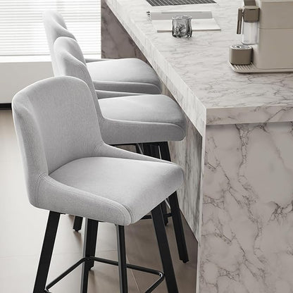 Swivel Bar Stools Set of 4, 30''H Upholstered Barstools with Backs, Modern Counter Height Bar Stool Chairs for Kitchen Island, Metal Legs, Fabric, Light Gray Counter Stools