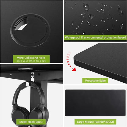 farexon Electric Standing Desk 70.8 x 27.5in with Charging Station, Rolling Stand up Desk with Large Mouse Pad, 3 USB Ports & 3 Power Outlets, Easy to Set Home Office Gaming Computer Table, Black