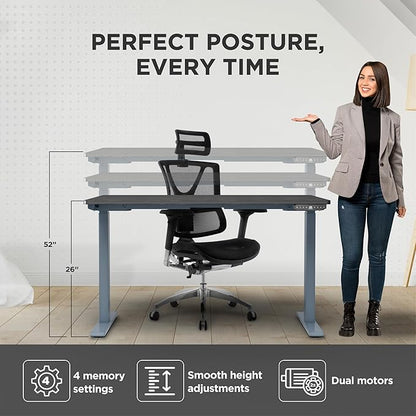 RISE UP dual motor electric standing desk 60x30" black bamboo desktop premium ergonomic adjustable height sit stand up home office computer desk table motorized powered modern furniture small standup