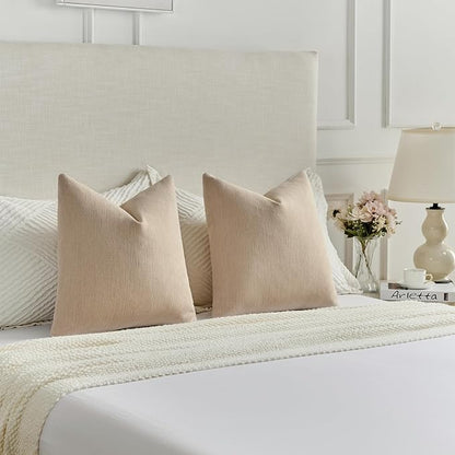 FUTEI Dusky Pink Chenille Decorative Throw Pillow Covers 12x20 Inch Set of 2,Soft Cozy Faux Linen Textured Lumbar Pillow Cases,Farmhouse Home Decor for Couch Living Room