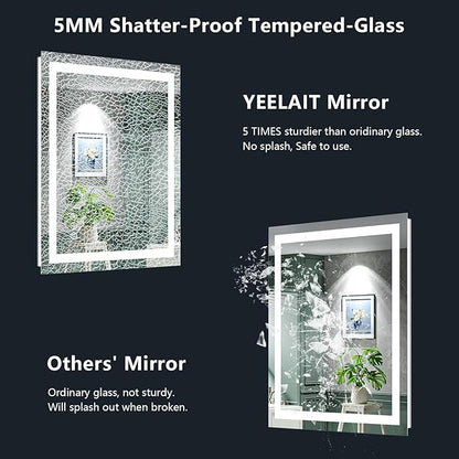28x32 Inch LED Bathroom Mirror with Lights Front and Backlit Lighted Vanity Mirror for Bathroom Wall with 3 Colors Dimmable Anti-Fog Memory Shatter-Proof IP54 Waterproof Horizontal/Vertical