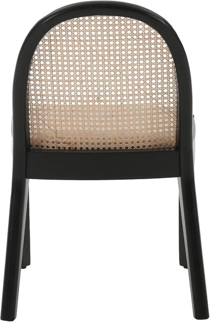 Rattan Dining Chairs Set of 6, Modern Dining Room Chairs with Cane Back Comfy Accent Kitchen Chair Upholstered Linen Fabric Chair for Restaurant/Living Room, Grey