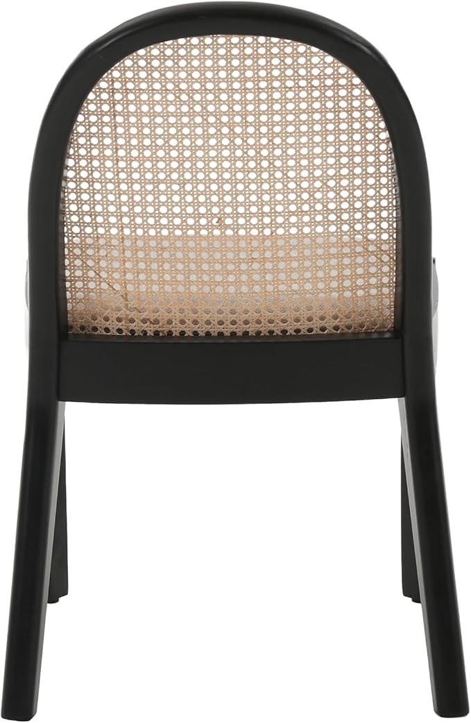 Rattan Dining Chairs Set of 2, Modern Dining Room Chairs with Cane Back Comfy Accent Kitchen Chair Upholstered Linen Fabric Chair for Restaurant/Living Room, Grey