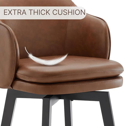 Counter Height Barstools 26 inch Upholstered Swivel Bar Stools with Back and Wood Legs for Kitchen Island,Set of 3,Brown PU Leather