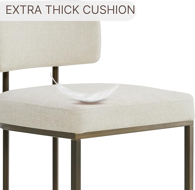 26" H Counter Height Bar Stools Set of 3, Modern Linen Fabric Upholstered Barstools with Backrest for Kitchen Island, Gold Metal Frames, Linen