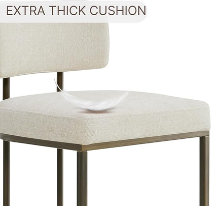 26" H Counter Height Bar Stools Set of 3, Modern Linen Fabric Upholstered Barstools with Backrest for Kitchen Island, Gold Metal Frames, Linen