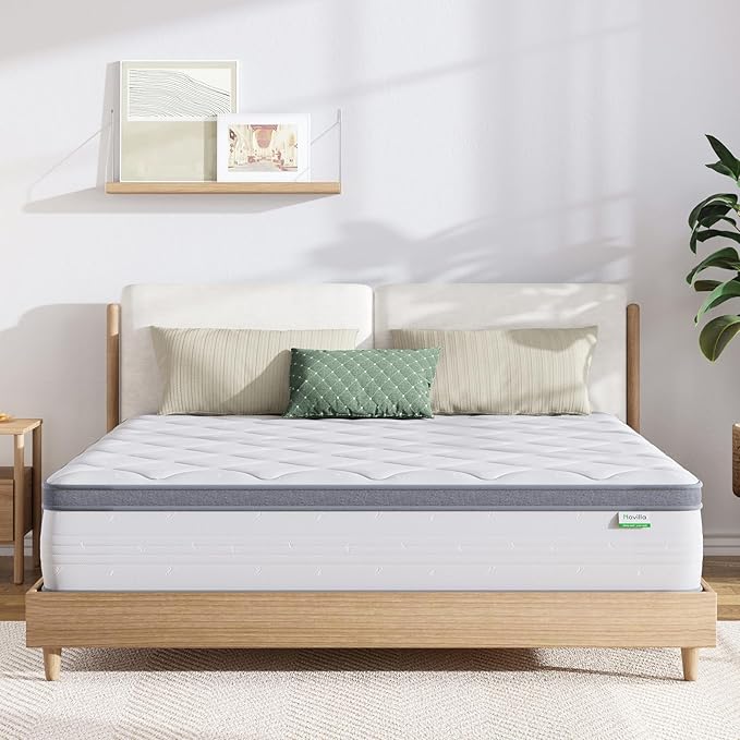 Novilla Hybrid Mattress Queen Size, 14 Inch Plush Mattress in a Box for Back Support & Pressure Relief, Supportive Comfort Foam with Pocketed Innersprings, CertiPUR-US Certified