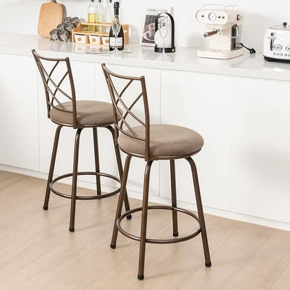 COSTWAY Bar Stools for Kitchen Island, 24/30 Inch Adjustable Seat Height Swivel Barstools, Plush Fabric Cushioned Seat & Cozy Backrest, Extra Leg Tubes for Height Adjustment, for Kitchen, Bar (4)