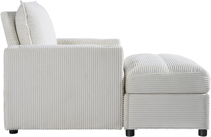 Christopher Knight Home Zoe Oversized Chaise Lounge Chair Indoor with Cup Holders & USB Charging Port, Corduroy Upholstered Sofa Bed + Ottoman with Storage, Comfy Deep Seat Sleeper Sofa Chair, Beige