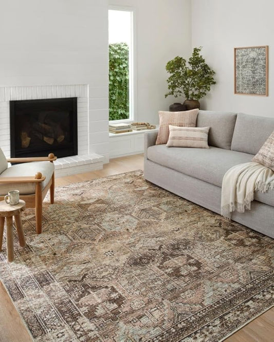 Loloi Amber Lewis Billie Collection, Clay & Sage 2'-6" x 12'-0" Area Rug – Antique & Distressed Accent Rugs for Living Room, Bedroom, Entryway & Hallway, No Shed High Traffic Area Home Decor Rug