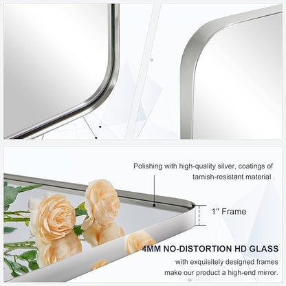 ANDY STAR Chrome Bathroom Mirrors for Over Sink, 36x40 Inch Polished Silver Mirror for Wall, Rectangular Metal Framed Vanity Mirror -Modern Clean Design with Superior Stainless Steel Frame