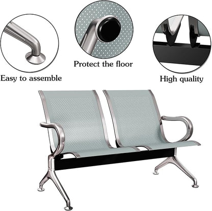 Kinsuite 2-Seat Reception Chairs - Waiting Room Chairs with Arms & Stainless Steel Frame, Waiting Room Bench Lobby Chairs for Office Airport Bank Hospital, Silver