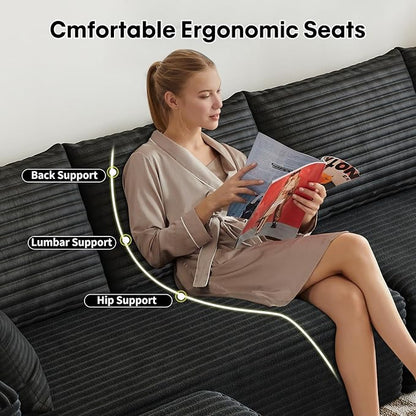 107.5" Cloud Modular Sectional Sofa with 1 Ottoman,Modern Minimalist Upholstered Couches, Comfort U Shaped Sofa for Living Room,Deep Seat Corner Couch，No Assembly Required (Black,Left Facing Chaise)