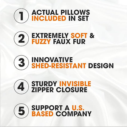 Cheer Collection Faux Fur Throw Pillows - Decorative Pillows for Couch, Bed Throw Pillows, Purple Accent Pillows for Bedroom or Living Room Aesthetic, Set of 2 Furry Throw Pillows, 26" x 26"