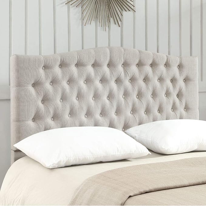 24KF Upholstered Tufted Button Linen Fabric Headboard,Comfortable Fashional Headboard Queen/Full Size,Ivory