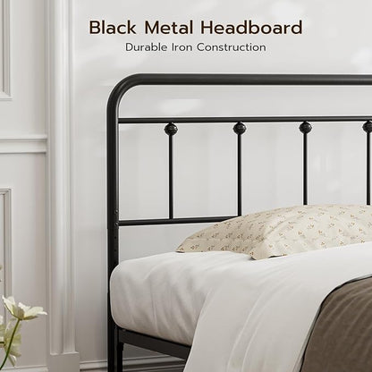 Queen Size Headboard with Black Metal Construction, Adjustable Height, Sturdy Farmhouse Wrought Iron Headboards Only