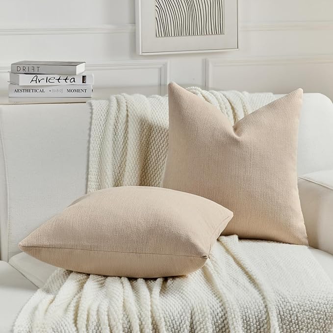 FUTEI Dusky Pink Chenille Decorative Throw Pillow Covers 16x16 Inch Set of 2,Soft Cozy Faux Linen Textured Cushion Case,Farmhouse Home Decor for Couch Living Room