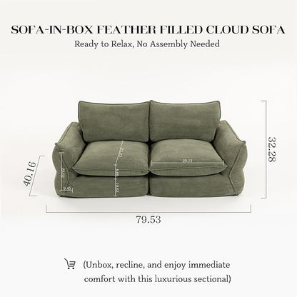81'' Down Blend Loveseat, Deep Seat Cloud Sofa with Feather-Filled Cushions, Ultra Soft Sink-in Comfort Couch for Living Room, Modern Oversized Sofa – Sage Mist