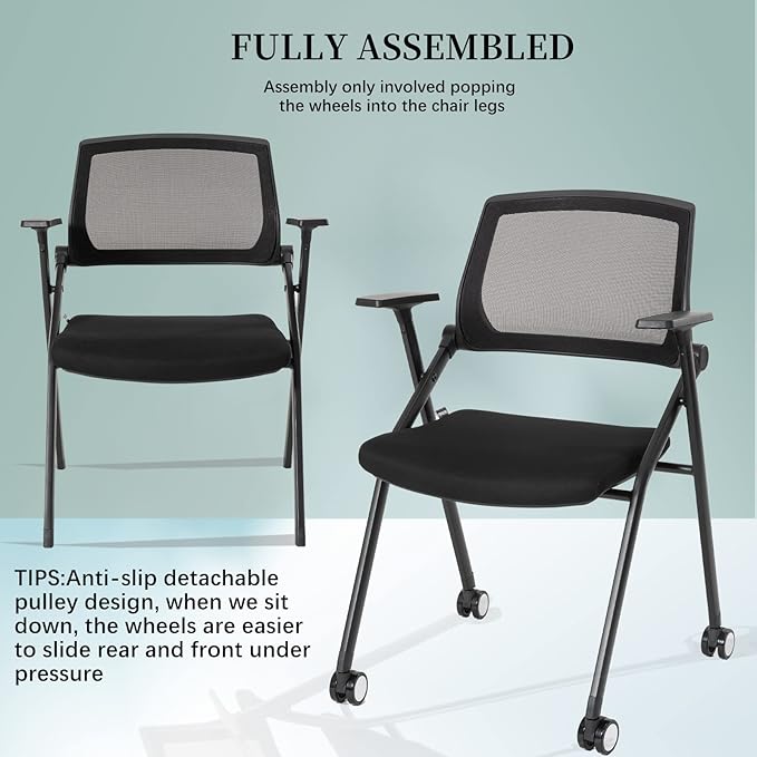 12 Pack Executive Office Chairs with Caster Adjustable Armrest Ergonomic Mid-Back Breathable Mesh Foldable Conference Reception Chair Set for Home School Waiting Room