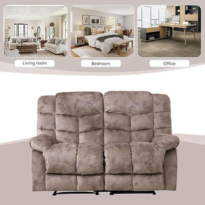 EBELLO Manual Loveseat Recliner for Living Room, Extra Wide Modern Overstuffed 2 Seat Reclining Couch Sofa, Breathable Fabric and Padded Cushion, Light Brown