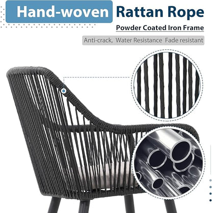 JOIVI Outdoor Patio Dining Chairs Set of 4, Woven Rattan Chairs with Armrest & Cushions Kitchen Wicker Dining Chairs with Iron Frame, Outdoor Seating for Outside, Lawn, Garden, Backyard, Indoor, Black